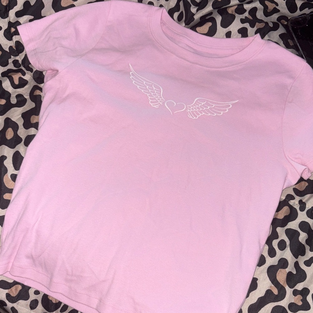 Pink Hollister crop T-Shirt with Angel Wings Design
